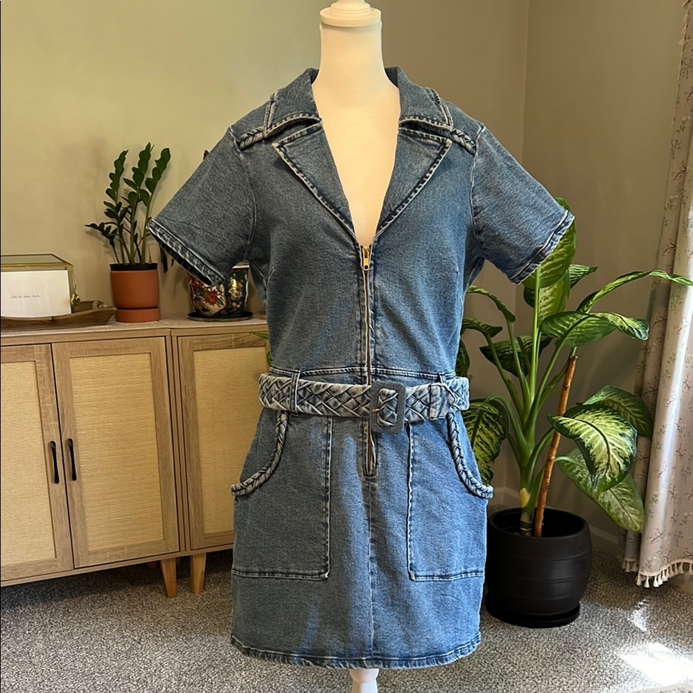 Show Me Your MuMu Blue Denim Dress with Braided Belt